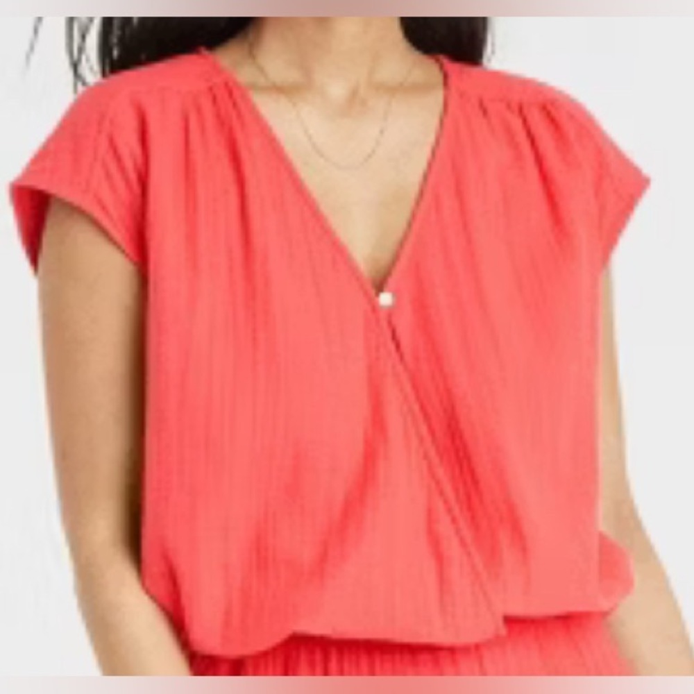 Universal Thread Cotton Blend V-neck Top Women's S Coral Lightweight Pullover